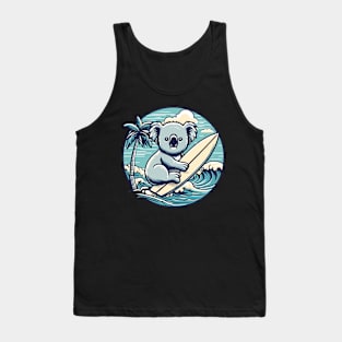 Koala with a surfboard on the beach, koala bear in summer vacation, kawaii koala lover design Tank Top